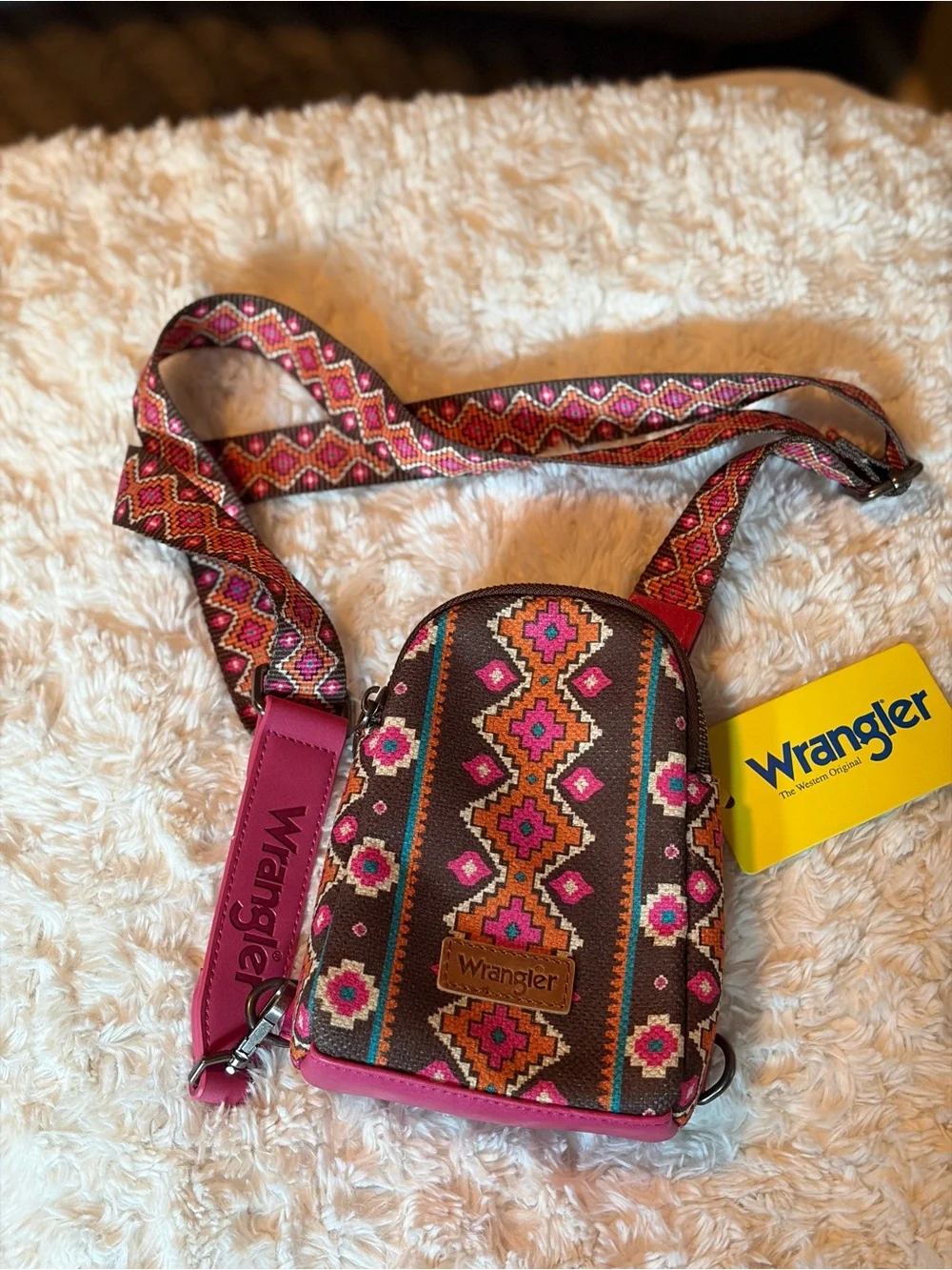 Wrangler Brown and Pink Geometric Crossbody Bag
